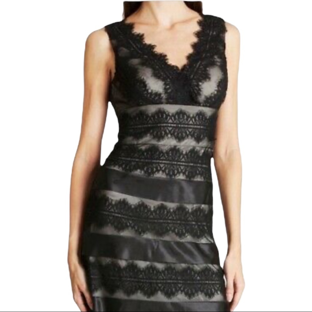 Xscape Body Skimming Ivory Lace Applique Cocktail Dress White Black Size 8